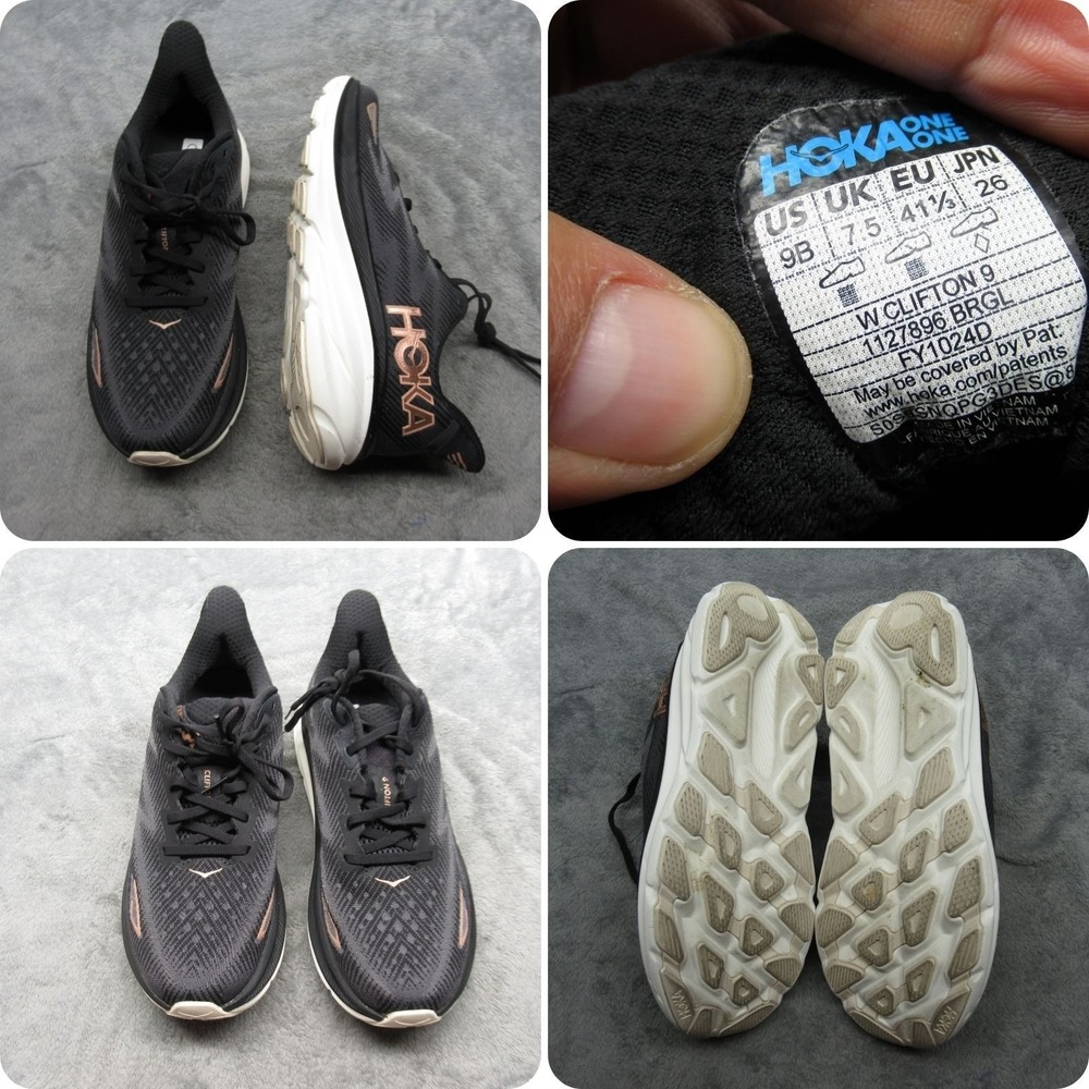 Hoka Running Shoes Women 9 B Black Clifton 9 Lightweight Lace-Up Athletic
